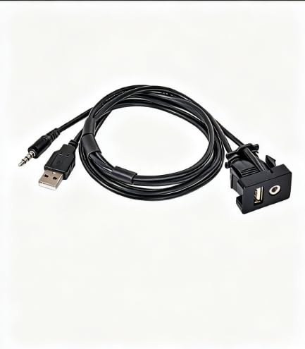 Oyviny USB 2.0 & 3.5mm AUX Car Flush Mount Extension Cable for 2010-2019 Toyota, Square Port USB Panel Mount Socket Adapter for Phone Charging & Audio Output, 39 Inches