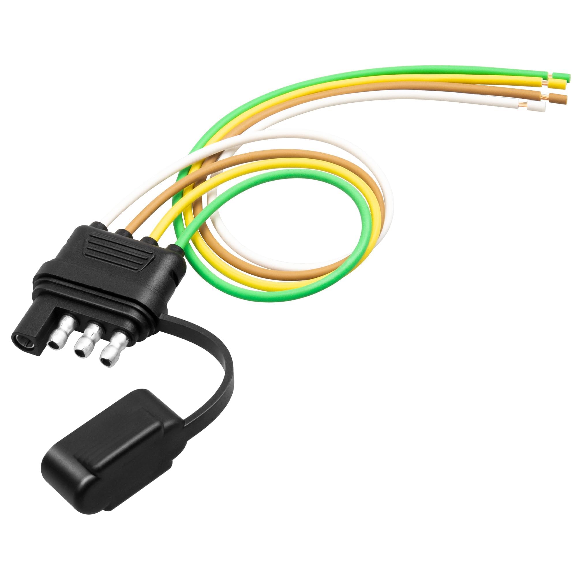 Oyviny Trailer End 4 Pin Trailer Connector 12 Inch, 16AWG Thick Pure Copper 4 Way Flat Trailer Wiring Harness with Dust Cover Replacement 4 Prong Hitch Plug for Utility, Boat Trailers, ATV/UTV, 1 Feet