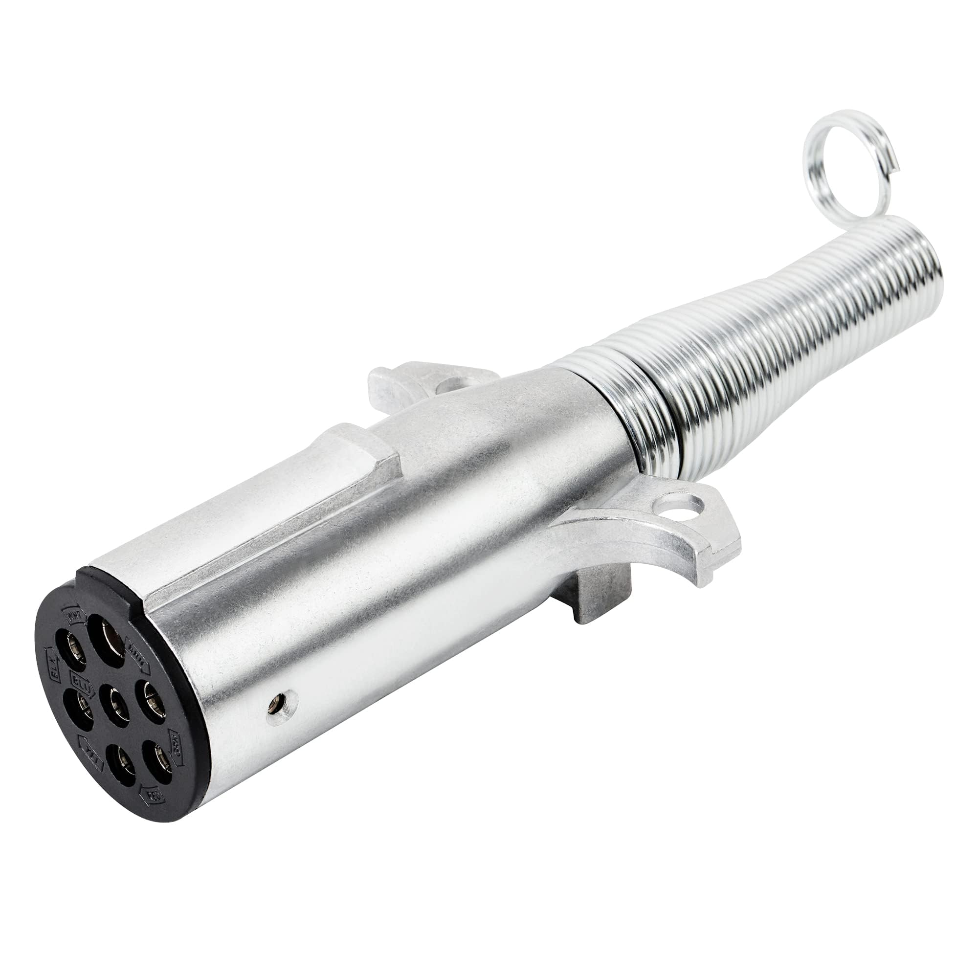 Oyviny Trailer-Side 7 Pin Round Trailer Connector with Spring for Semi Trailer Tractor Truck, SAE 560 Heavy Duty Zinc Die-Cast 7 Way Round Pin Trailer Plug with Cable Guard, 7 Way Replacement Plug