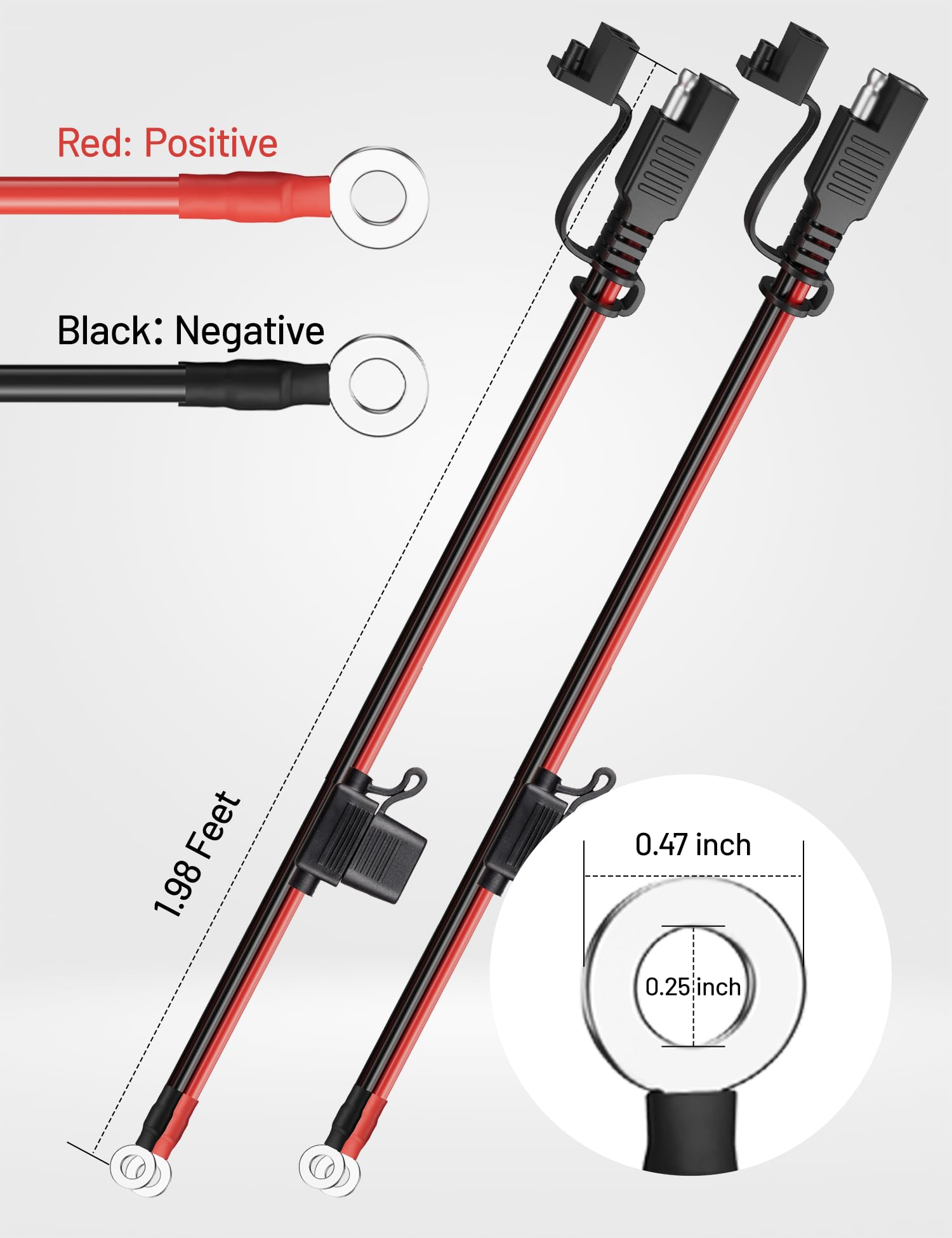 Oyviny 2Pack 1.98FT SAE Battery Charger Cable with 10A Inline Fuse, 16AWG UL Listed Quick Disconnect SAE to O-Ring Terminal Harness for Battery Maintainer Motorcycle Solar Panel Vehicle Trickle Charge