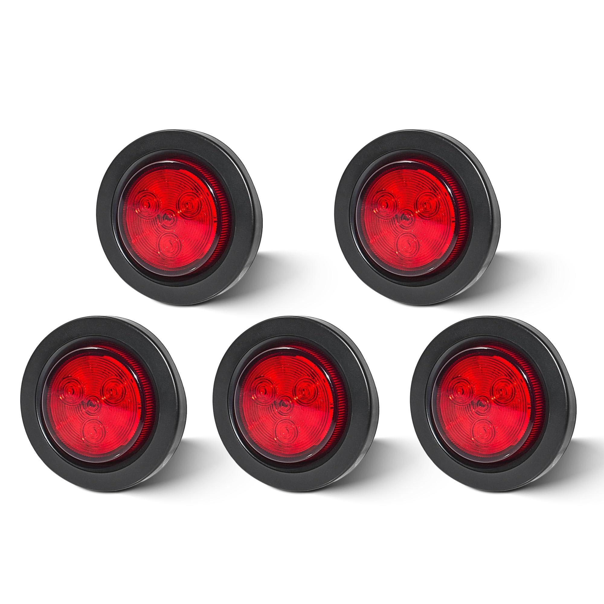 Oyviny 5PCS 2 Inch Round Red LED Side Marker Lights, Flush Mount Waterproof 2" Clearance Lights for 12V Semi Truck Trailer Tractor RV Camper Vans Motorcycles