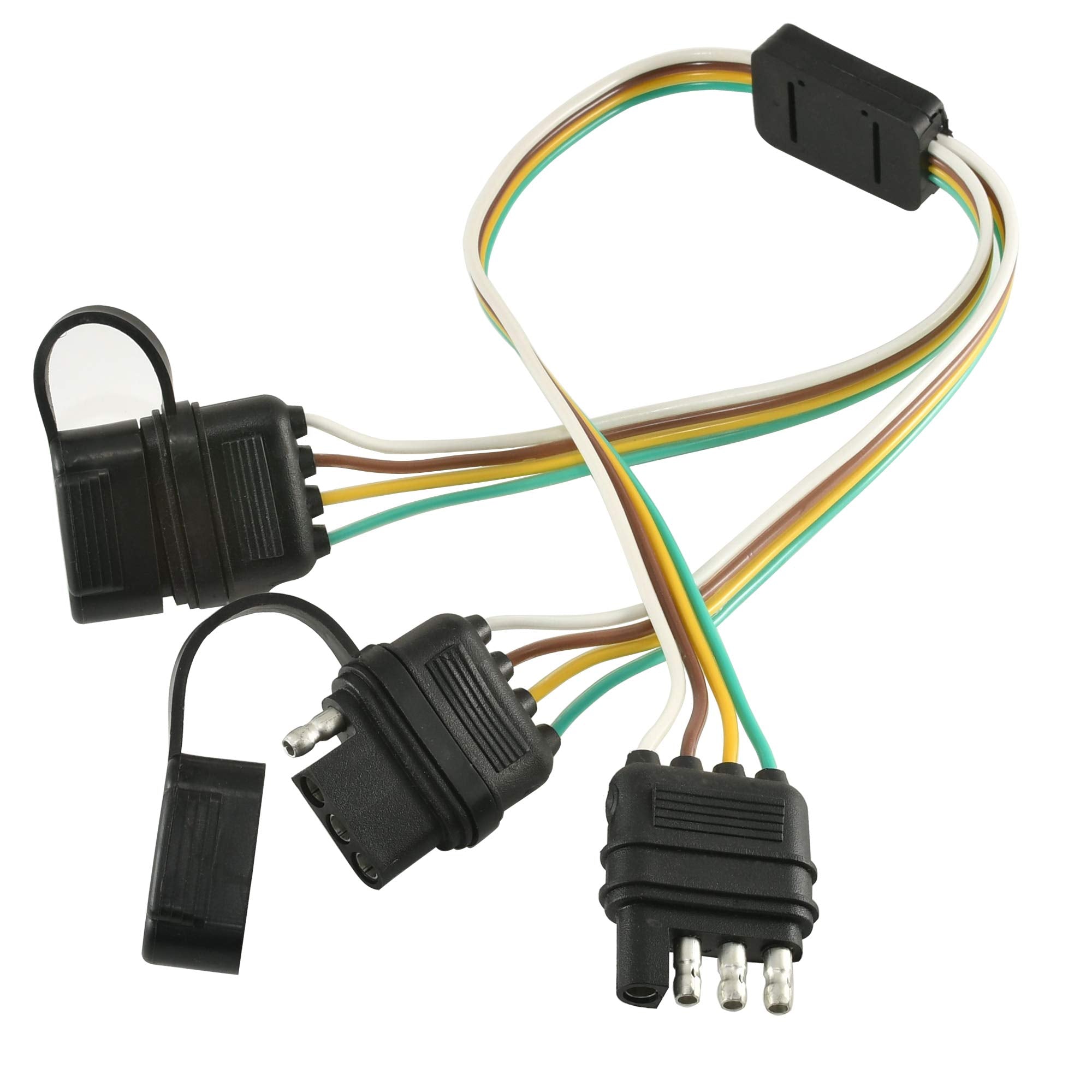 Oyviny 4 Pin Flat Y-Splitter Plug Adapter with 17.5 inch Trailer Extension Harness for LED Tailgate Light Bar and Trailer Lights Pure Copper Wires Plug & Play 4 Way Y-Splitter Plug