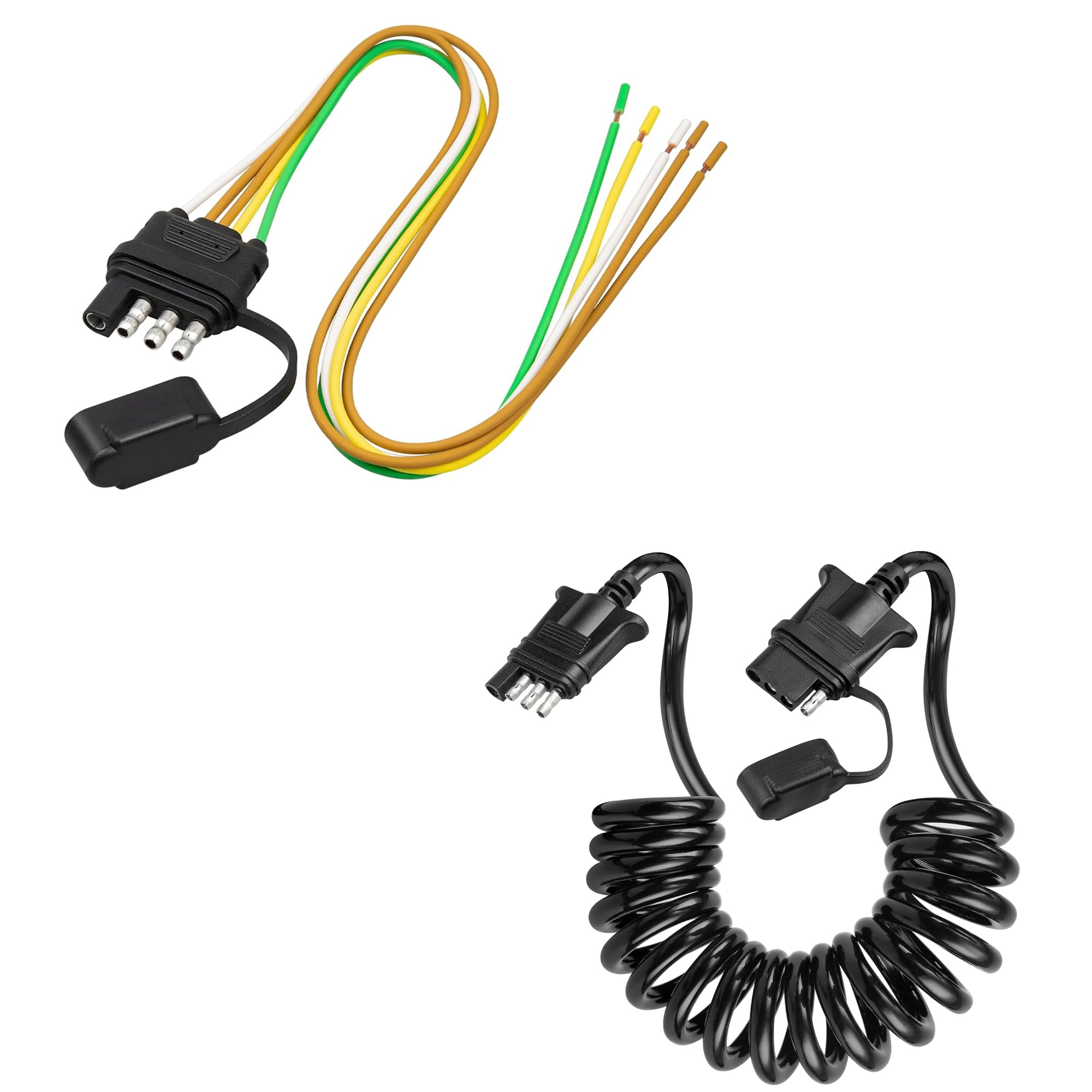 Oyviny 4 Pin 5 Wire Trailer Wiring Harness 18 Inches 16AWG + 4 Pin Trailer Extension Coiled Cable 7.5FT