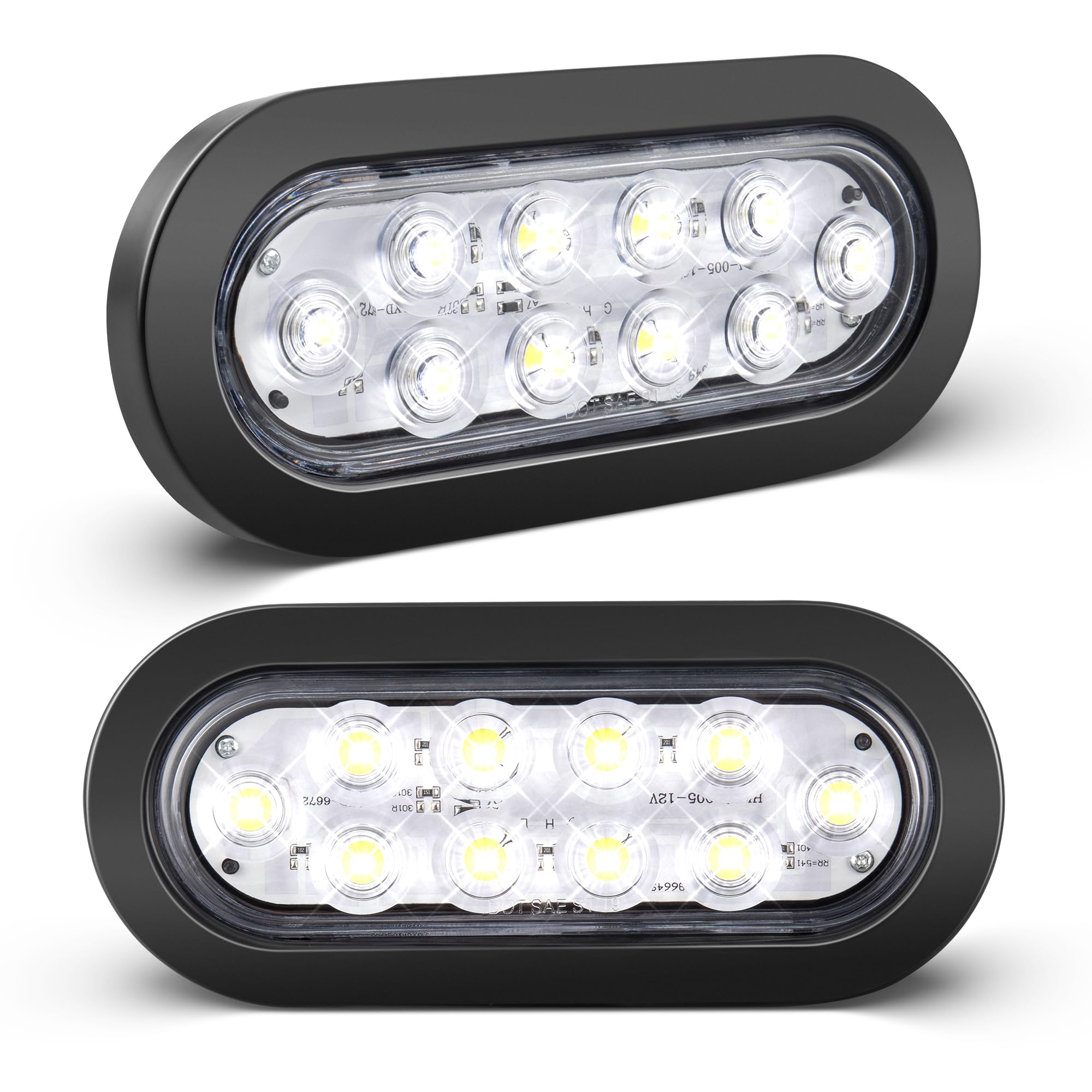 Oyviny 6 Inch 10 LEDS Oval White LED Trailer Tail Lights, Super Bright Oval 6" Reverse/Backup Tail Lights with Flush Mount Grommets DOT SAE Certified for RV Truck, Bus, Trucks, 2PCS