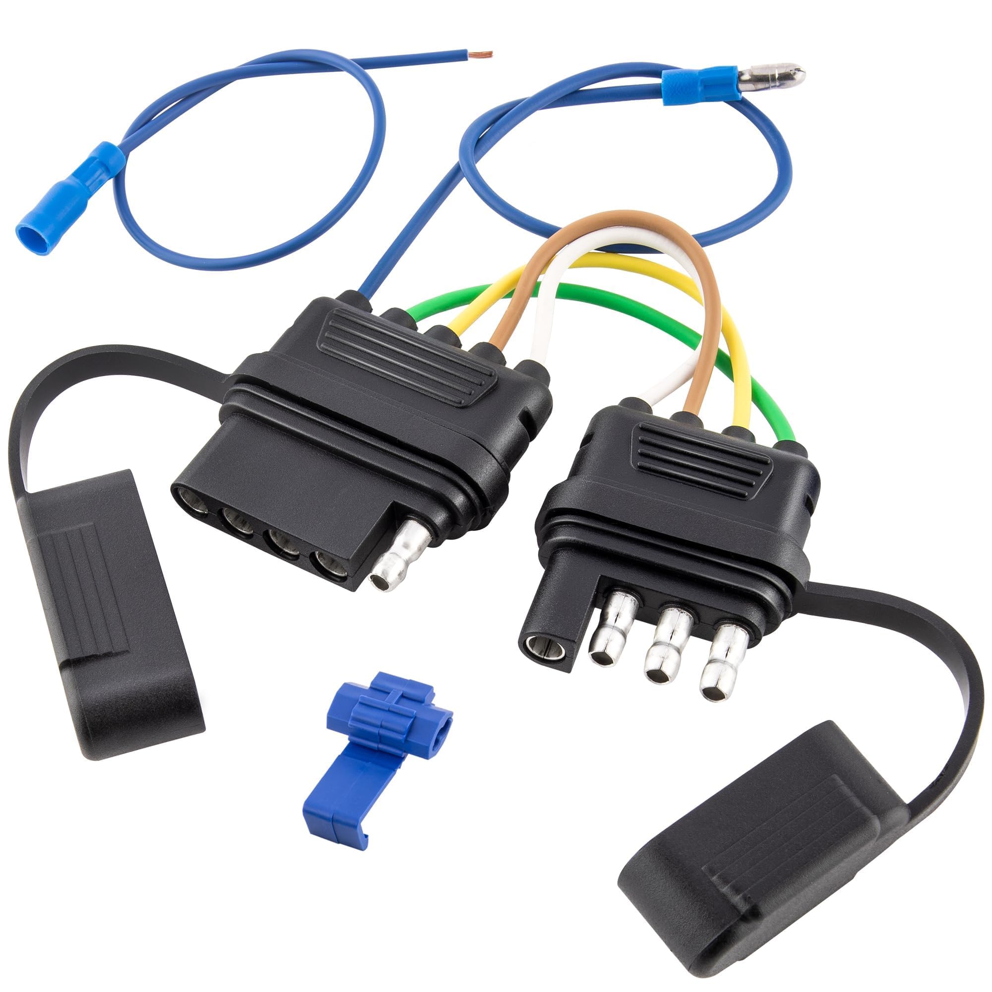 Oyviny 4-Way to 5-Way Flat Trailer Wiring Adapter for Boat Trailer W/Surge Brakes, Pure Copper 4 Pin to 5 Pin Flat Wire Harness Adapter W/Dust Cover 4-Flat to 5-Flat Trailer Connector Adapter