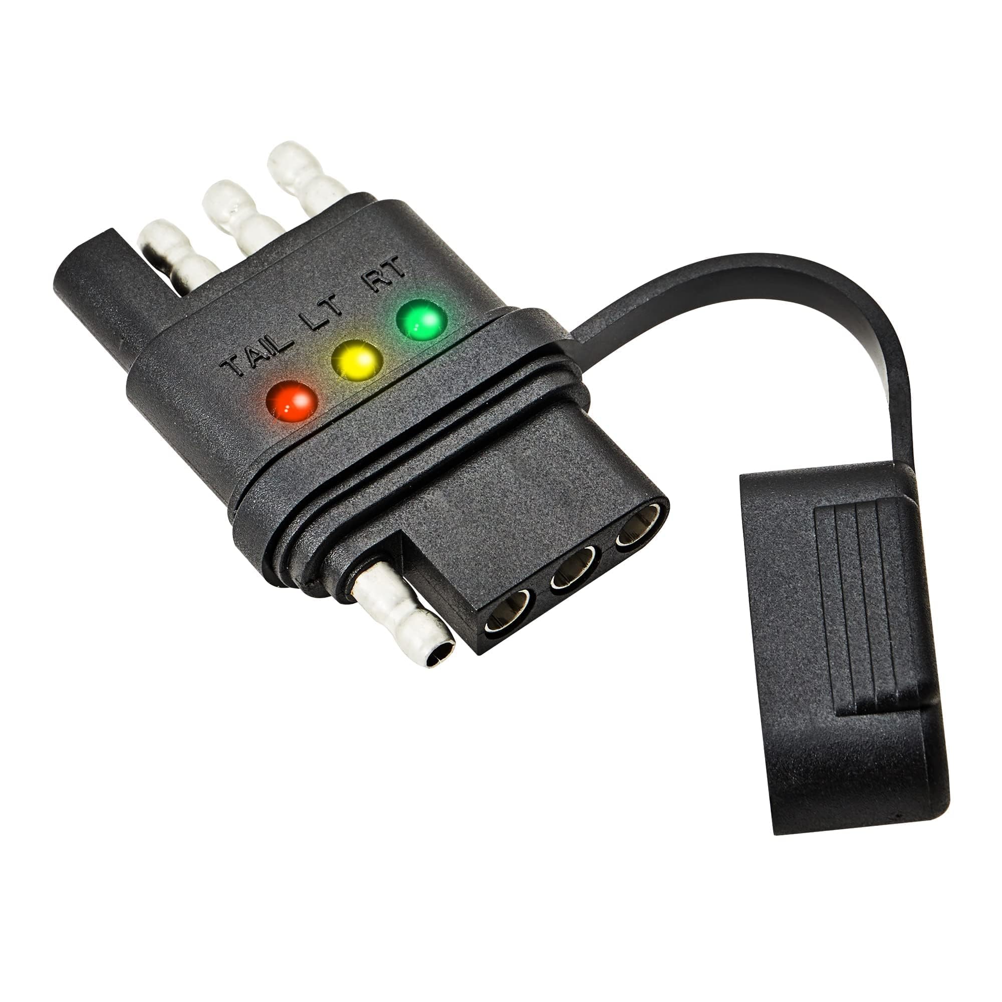 Oyviny 4-Way Flat Trailer Wiring Tester 4 Pin Male and Female Trailer Tester with Bright Indicators, Double End Design 4 Pin Trailer Light Tester for Turn Signal Tail Lights Trouble Shooter