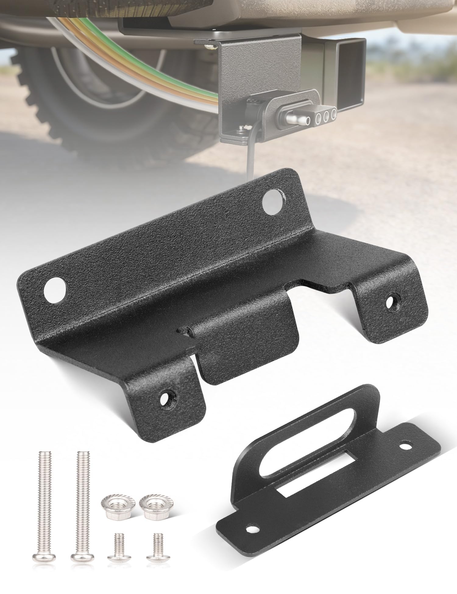Oyviny Vehicle-Side 4 Way Flat Trailer Wiring Harness Mounting Bracket, Rust-Proof Trailer Plug Bracket for Standard 4-Pin Flat Connectors, Black Oxide Finish