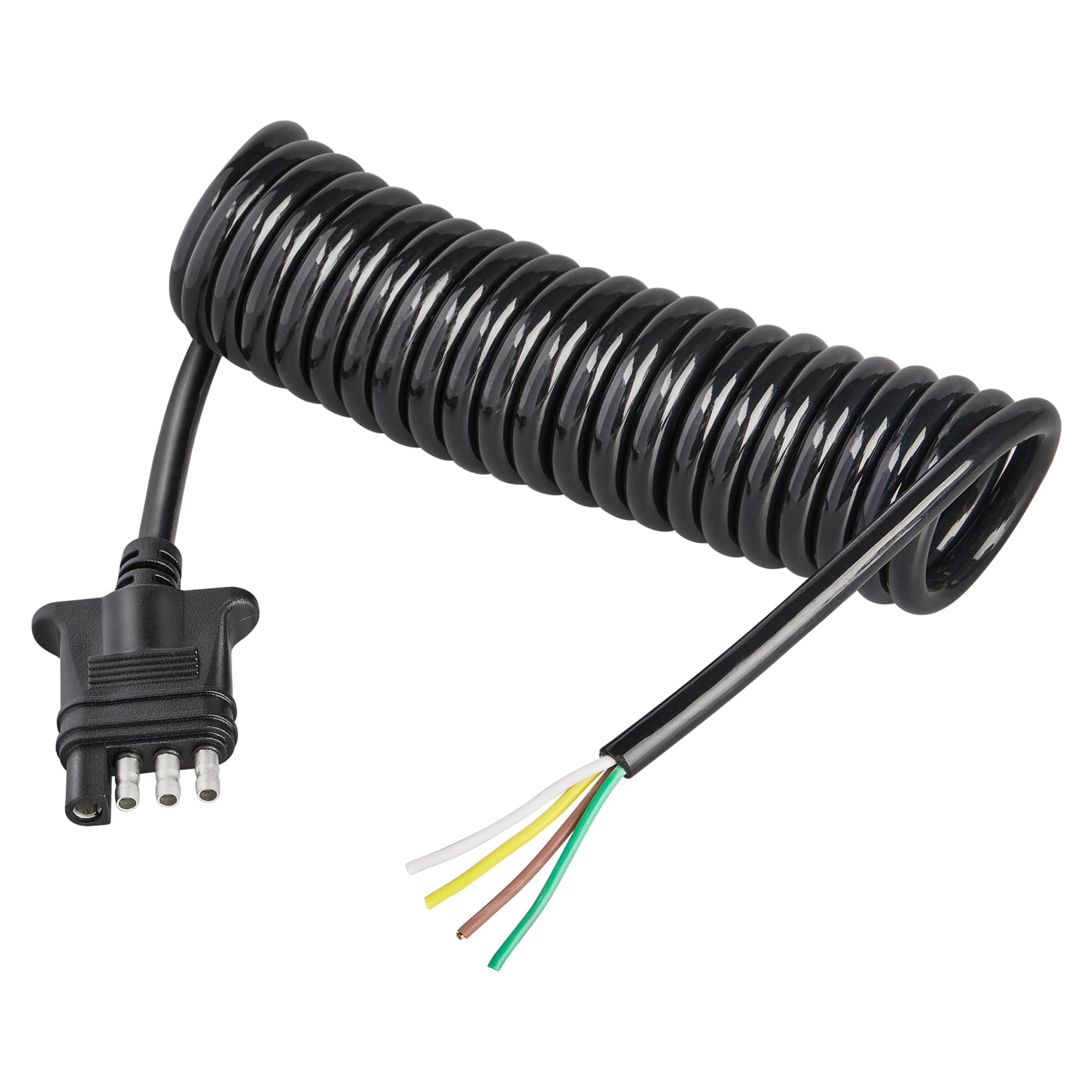 Oyviny 4 Way Flat Trailer Wiring Harness Coiled Cable 10.5 Feet, Stretchable 4 Pin Trailer Extension Wiring with PU Jacket Protected Color-Coded Pure Copper Wires