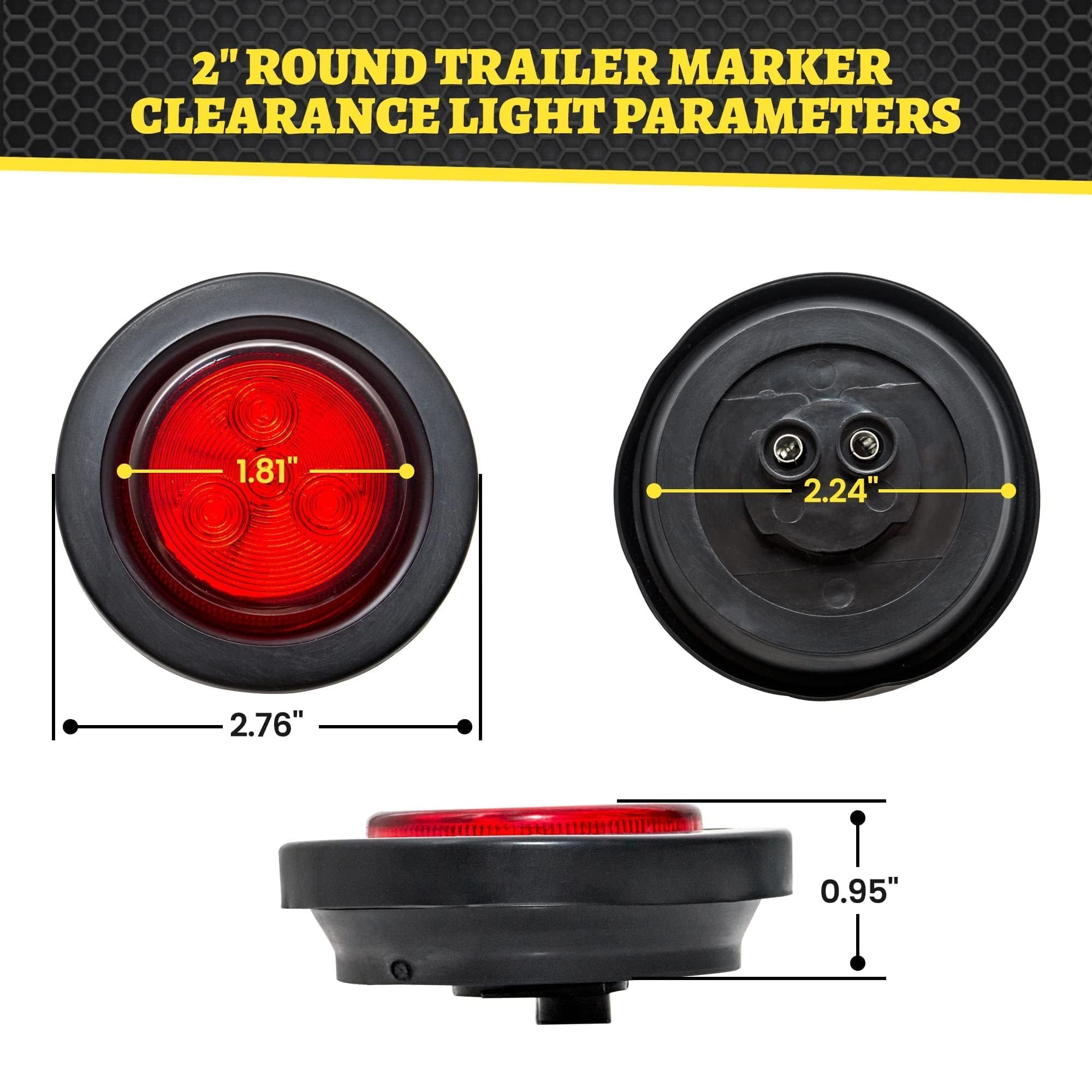 Oyviny 10PCS 2 Inch Round Red LED Side Marker Lights, Flush Mount Waterproof 2" Clearance Lights for 12V Semi Truck Trailer Tractor RV Camper Vans Motorcycles