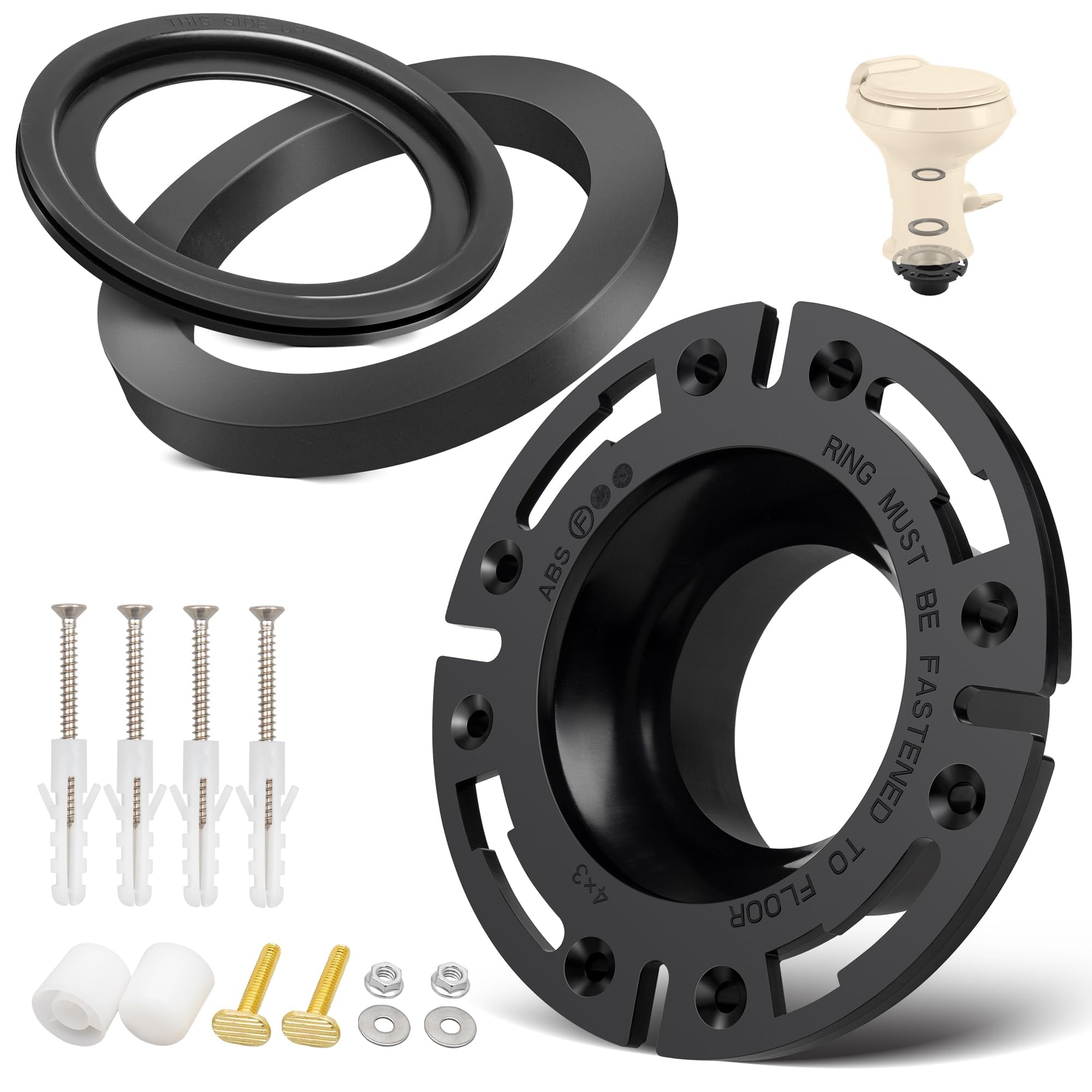 Oyviny RV Toilet Flange and Seal Kit Replacement for Dometic 300 310 320 Series, 3" Floor Flange with Gasket and Flush Ball Seal, Replaces 385345892 385311652 385311658