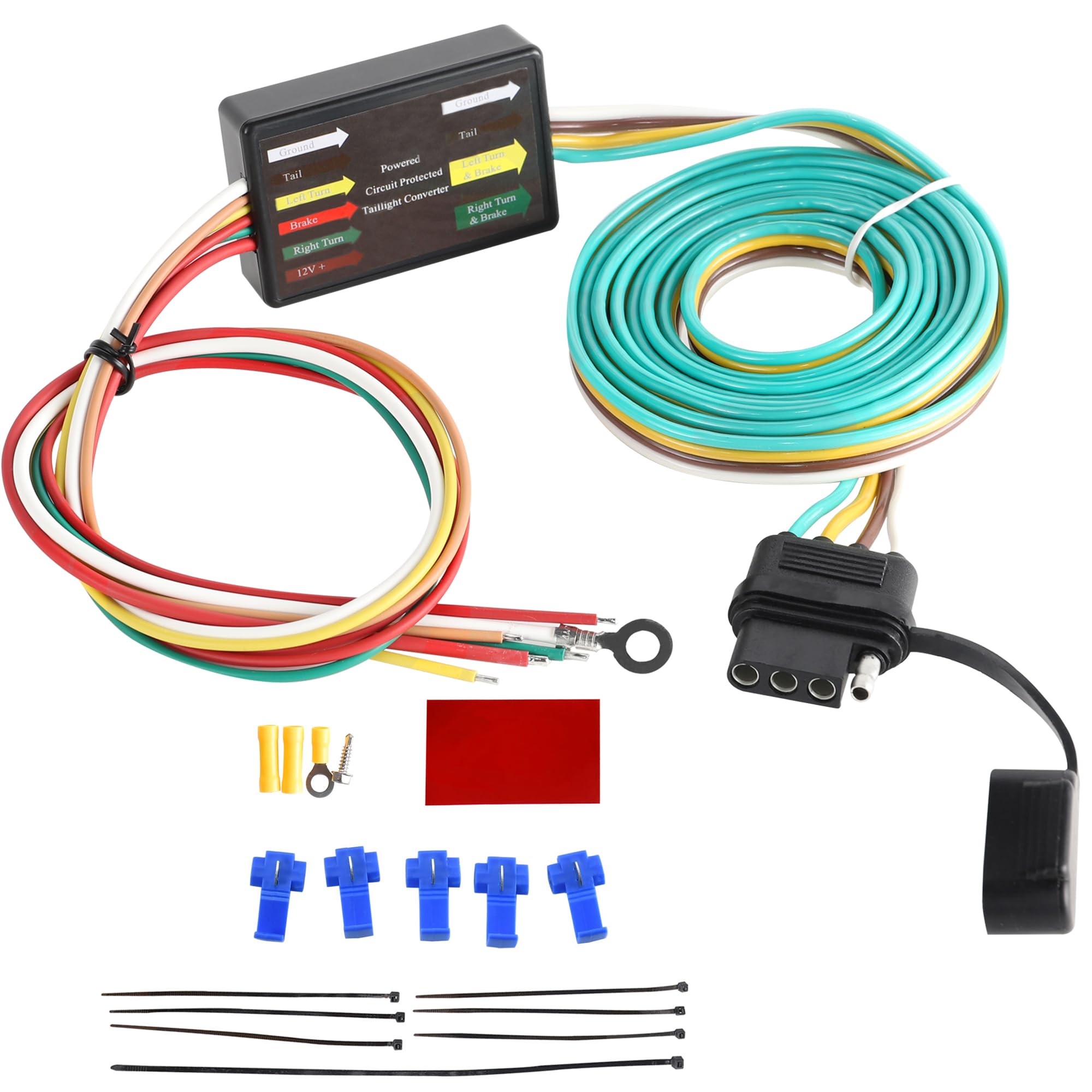 Oyviny LED Compatible Powered 3-to-2-Wire Splice-in Trailer Tail Light Converter with 4 Wire Flat Extension, 6-Wire System to 4-Wire System Trailer Light Converter Pure Copper Wire