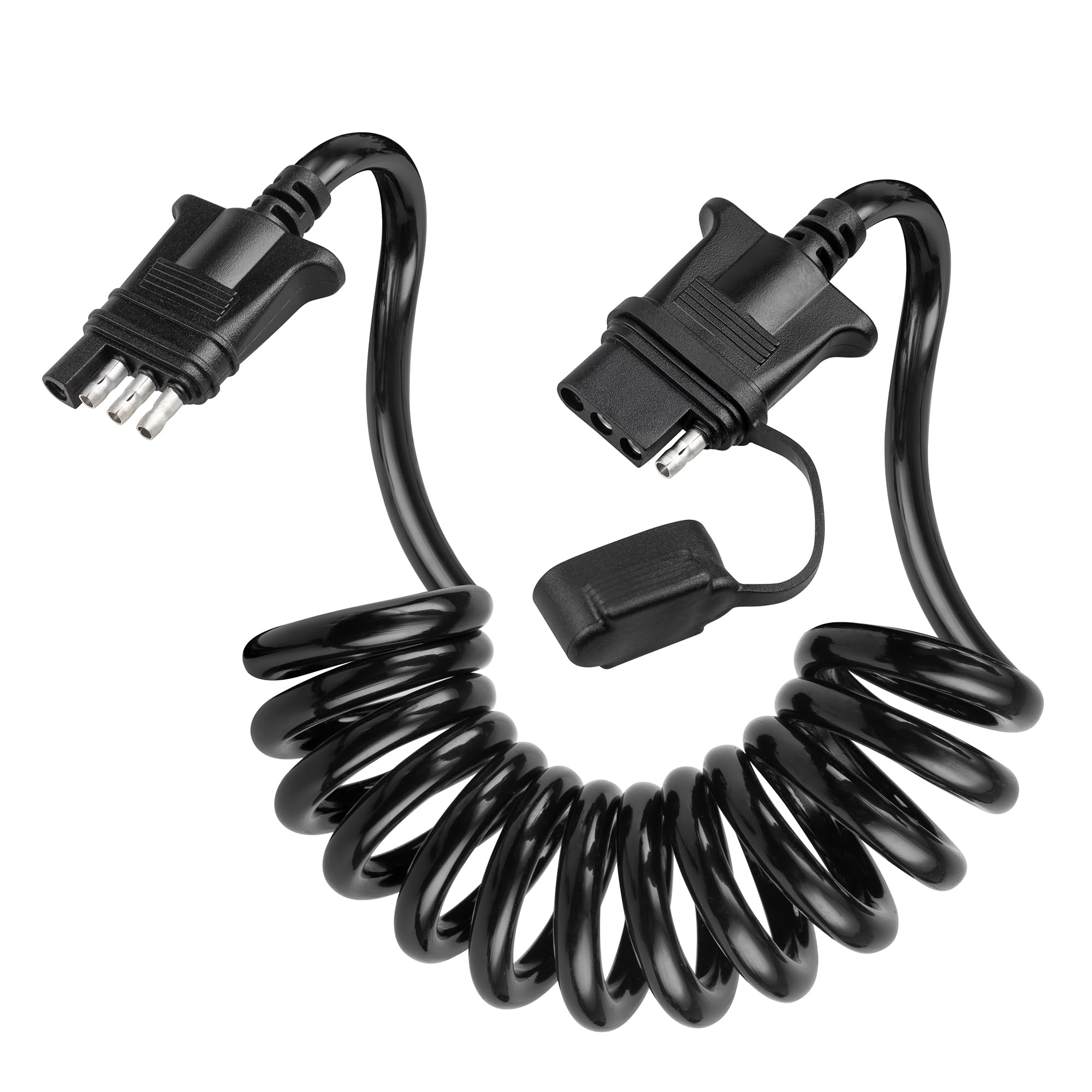 Oyviny 4 Way Flat Trailer Extension Coiled Cable 5 Feet 4 Pin Male and Female Wiring Harness 18AWG 60" Stretchable Coiled Extension Wiring Cable with PU Sheath Dust Cover Plug & Play Extension