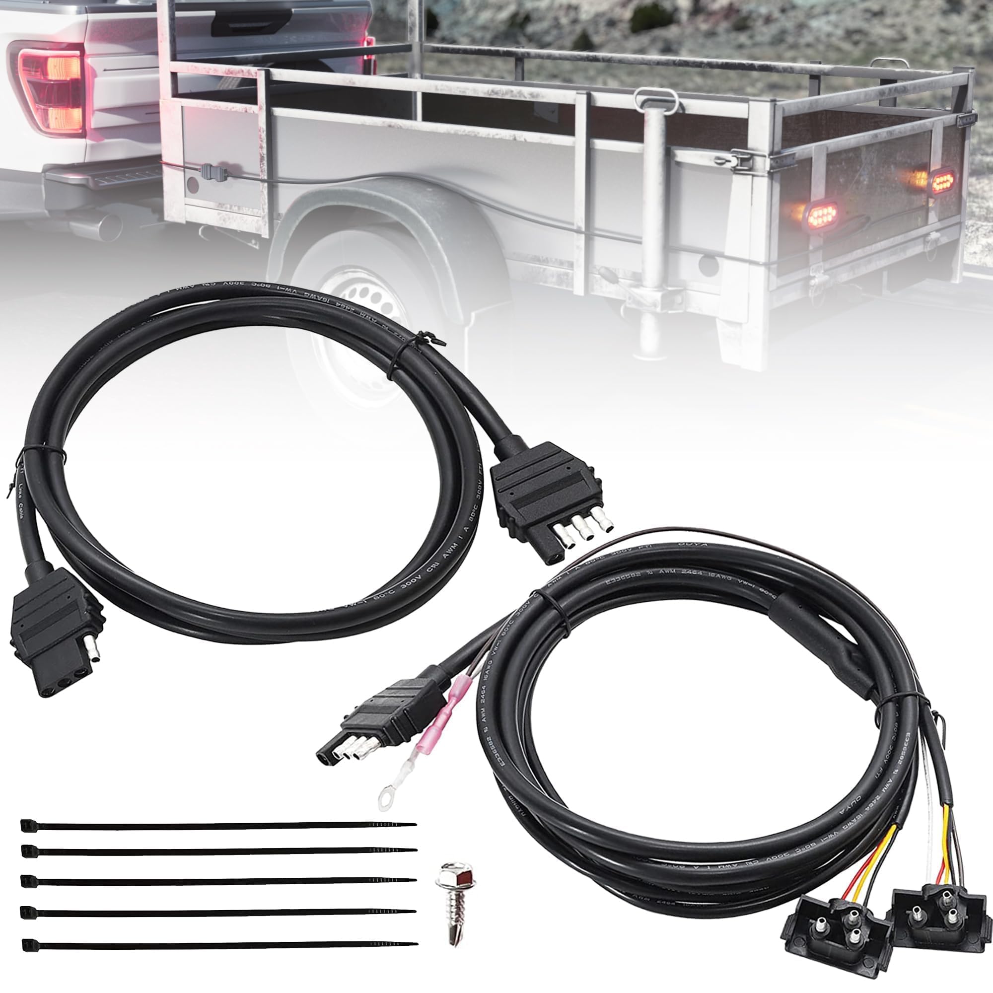 Oyviny 4 Way Trailer Wiring to 3 Prong Tail Light Plug for Hitch Cargo Carrier Utility Light Round Oval Trailer Lights 7FT with 6FT 4 Pin Flat Extension Connector