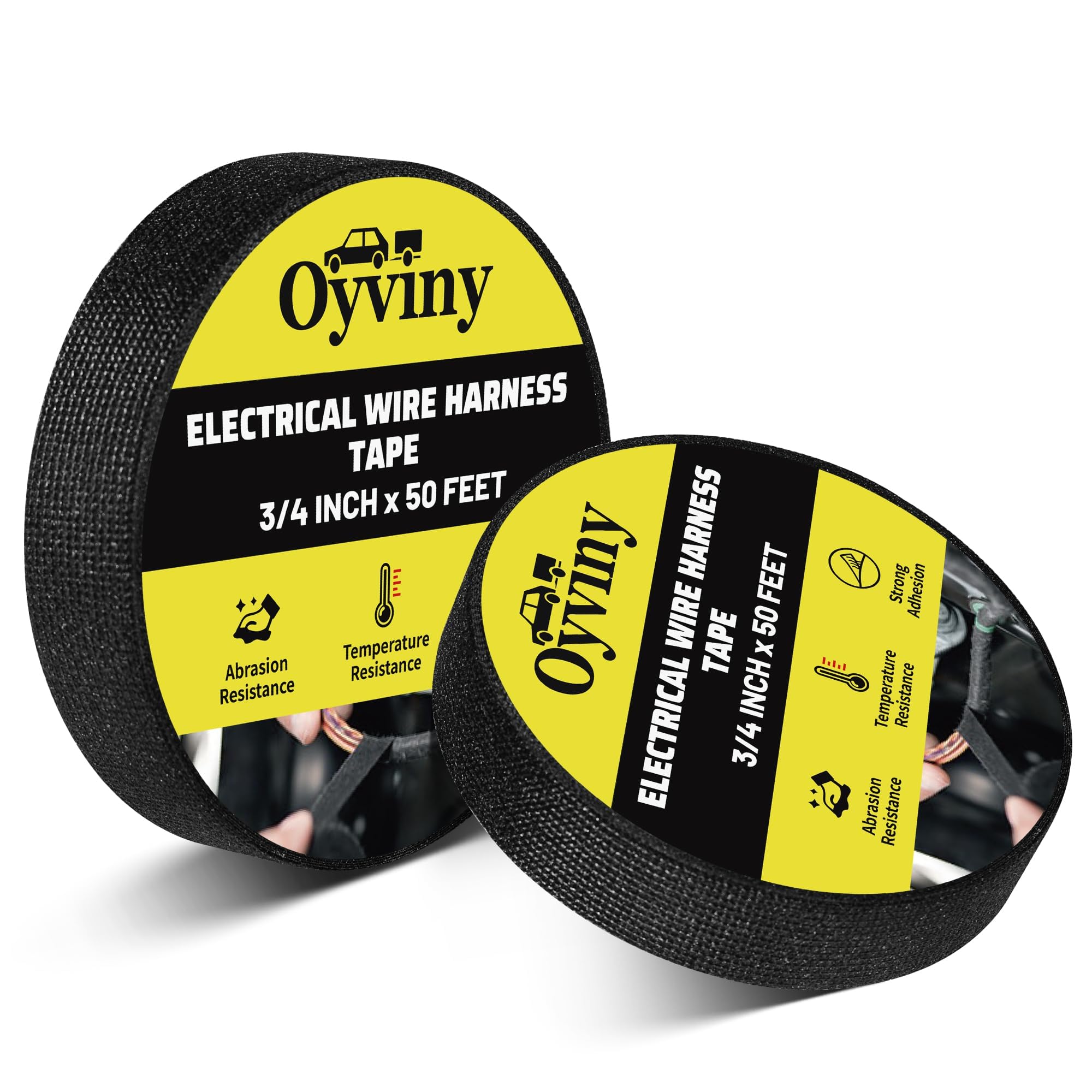 Oyviny Wire Harness Cloth Tape 3/4-Inch by 50-Foot, Self-Adhesive Fabric Tape for Automotive Engine and Electrical Wiring Harness Noise Damping, High Temp Wire Loom Tape, 2 Rolls