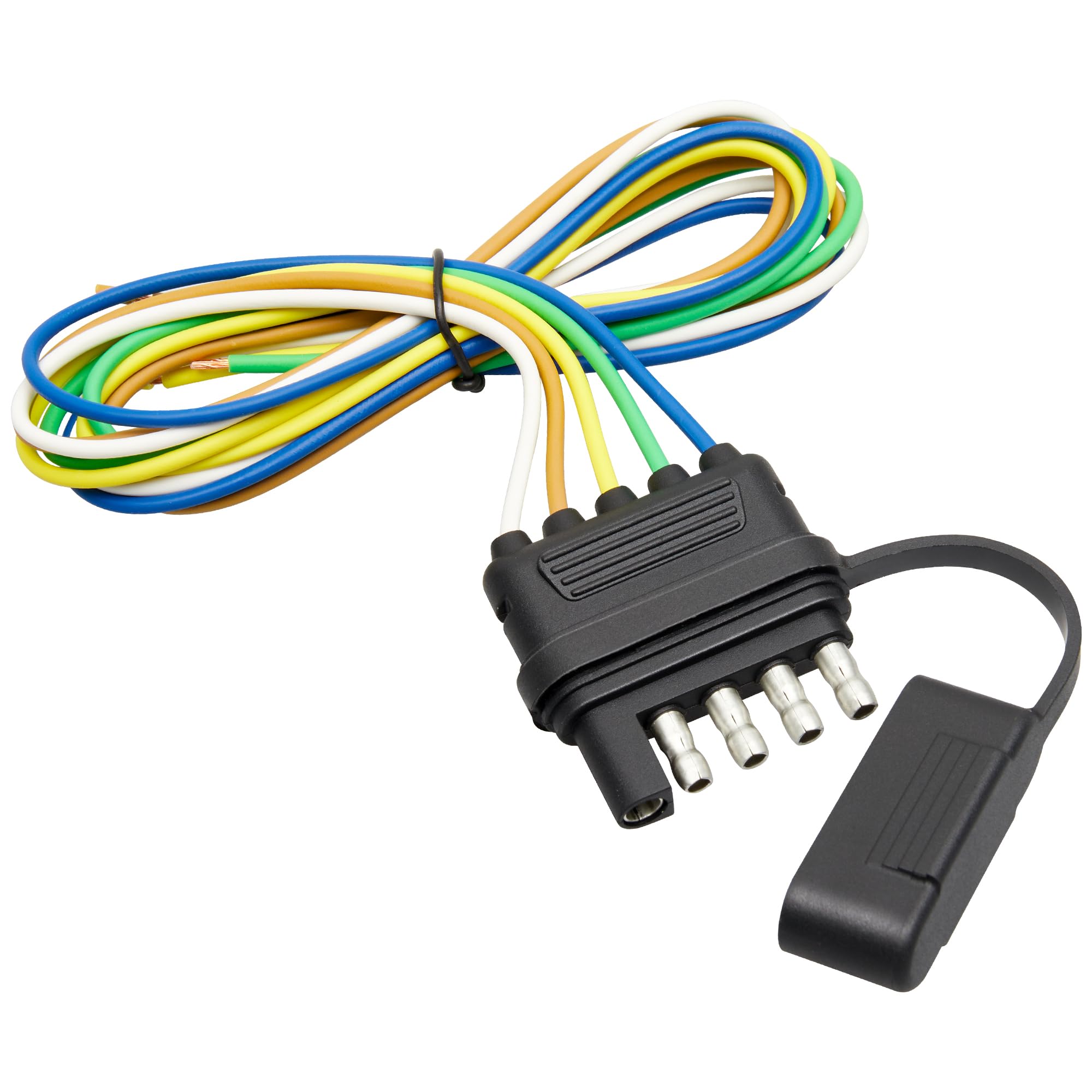 Oyviny 5 Way Flat Trailer Wiring Harness Plug 22 Inch Wire Lead Trailer End Durable 5 Pin Male Connector Trailer Light Wiring Harness Extension W/Dust Cover for Trailer RV Boat Color-Coded