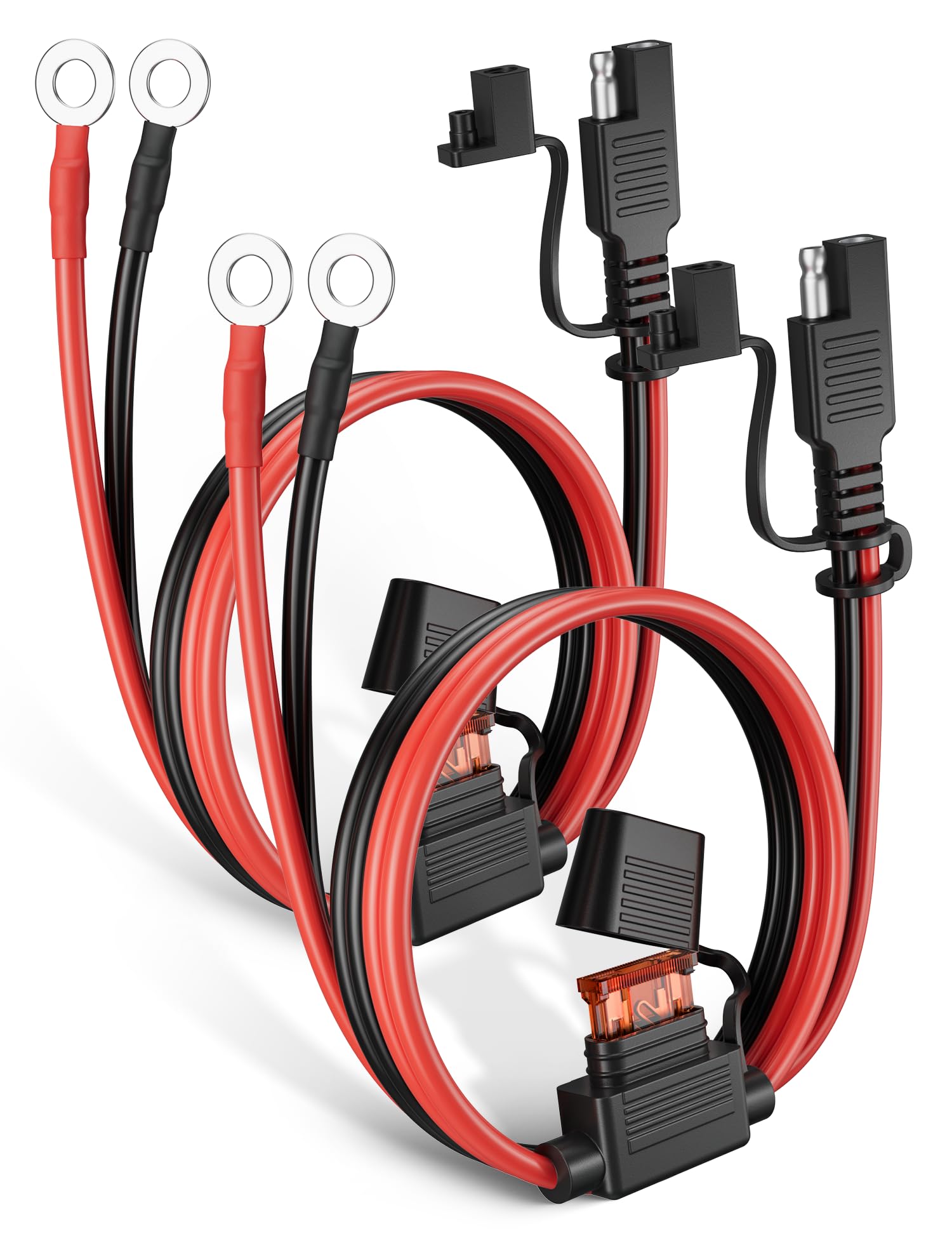Oyviny 2Pack 1.98FT SAE Battery Charger Cable with 10A Inline Fuse, 16AWG UL Listed Quick Disconnect SAE to O-Ring Terminal Harness for Battery Maintainer Motorcycle Solar Panel Vehicle Trickle Charge