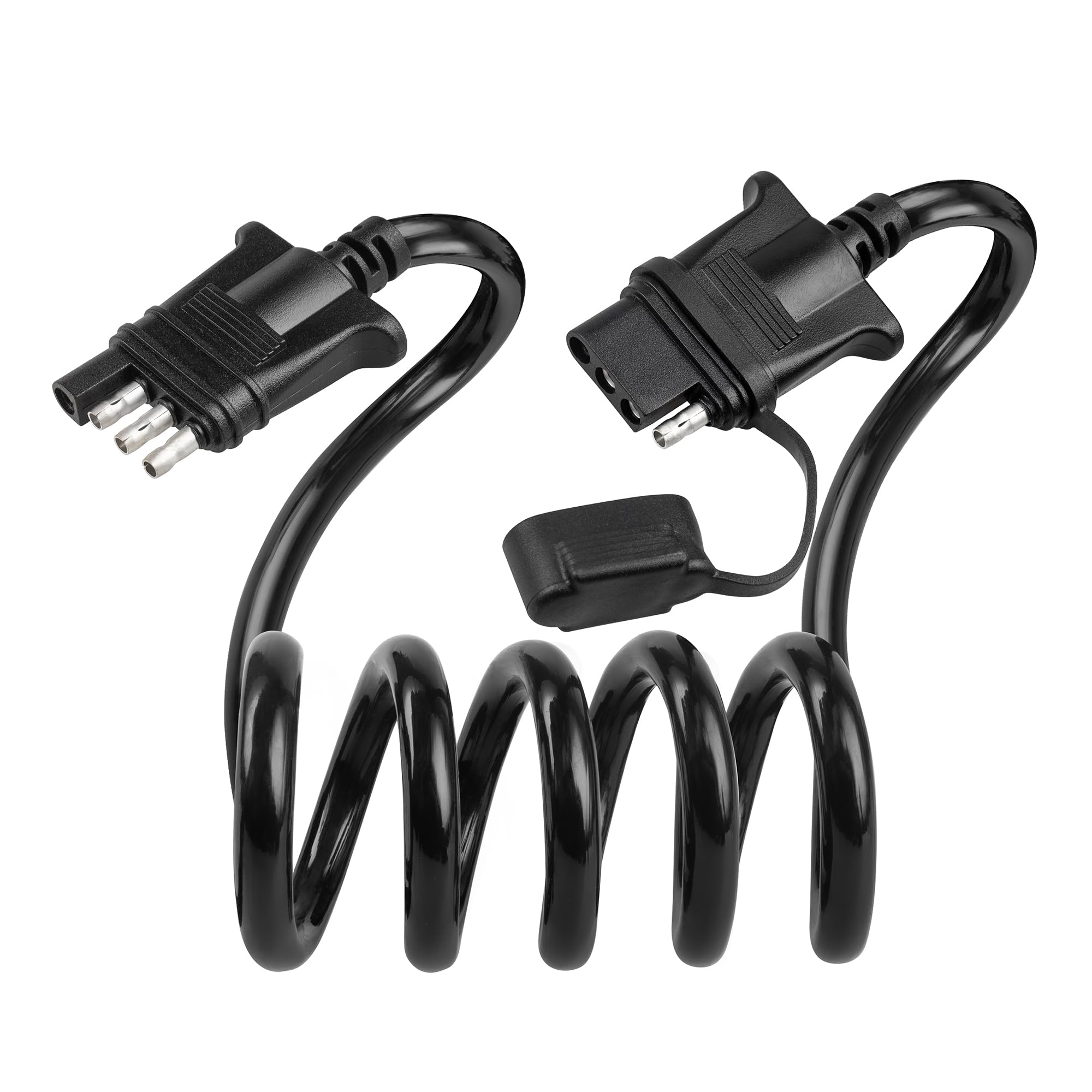 Oyviny 4 Way Flat Trailer Extension Coiled Cable 3 Feet Stretchable 18AWG Vehicle-Side and Trailer-Side 4-Pin Trailer Wiring Harness Pure Copper Wires High Temperature Resistant PU Sheath Protected