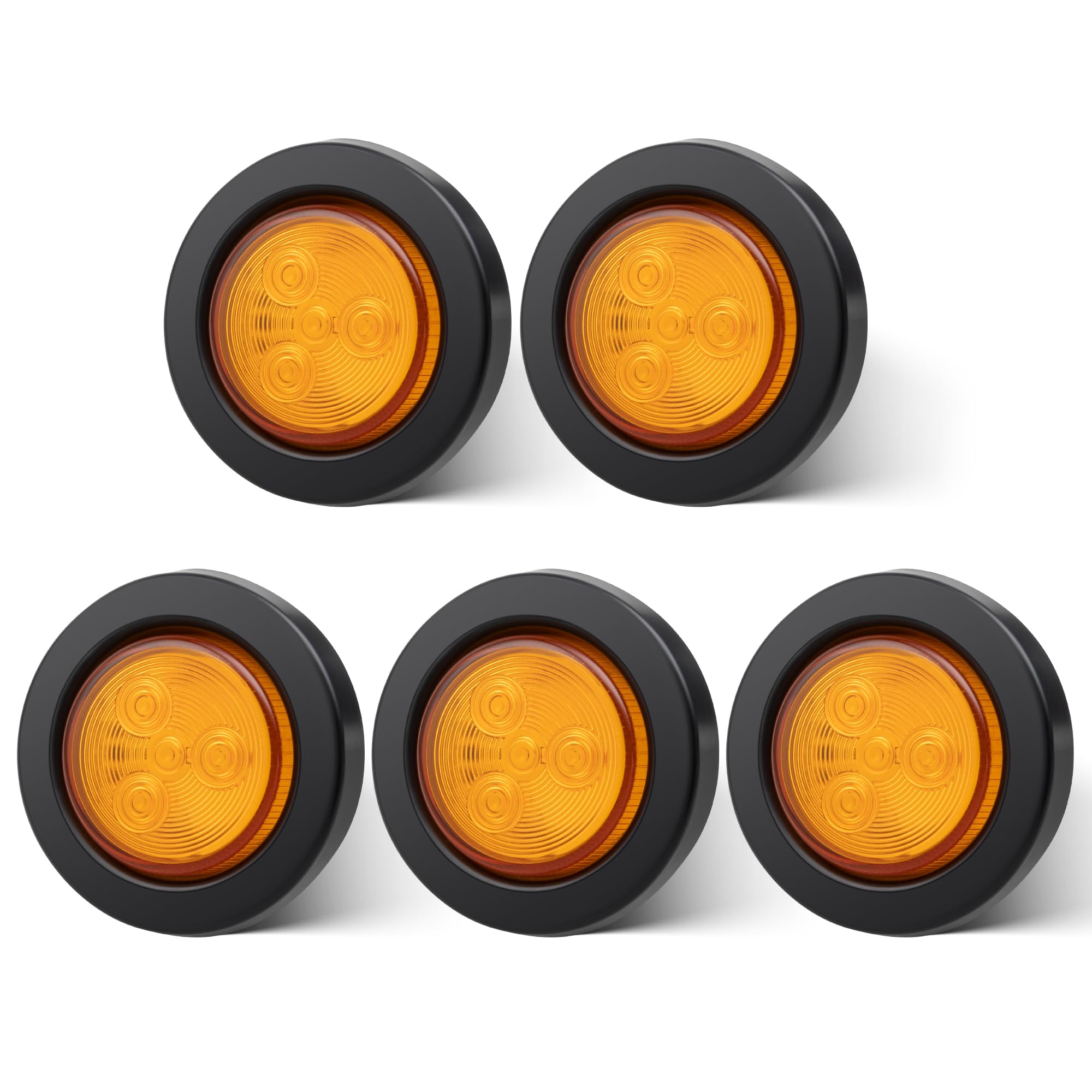Oyviny 5PCS 2 Inch Amber Round LED Clearance Lights, 2“ Round Side Marker Lights with 4 LEDs Flush Mount Waterproof Trailer Lights for Semi RV Truck Camper Van