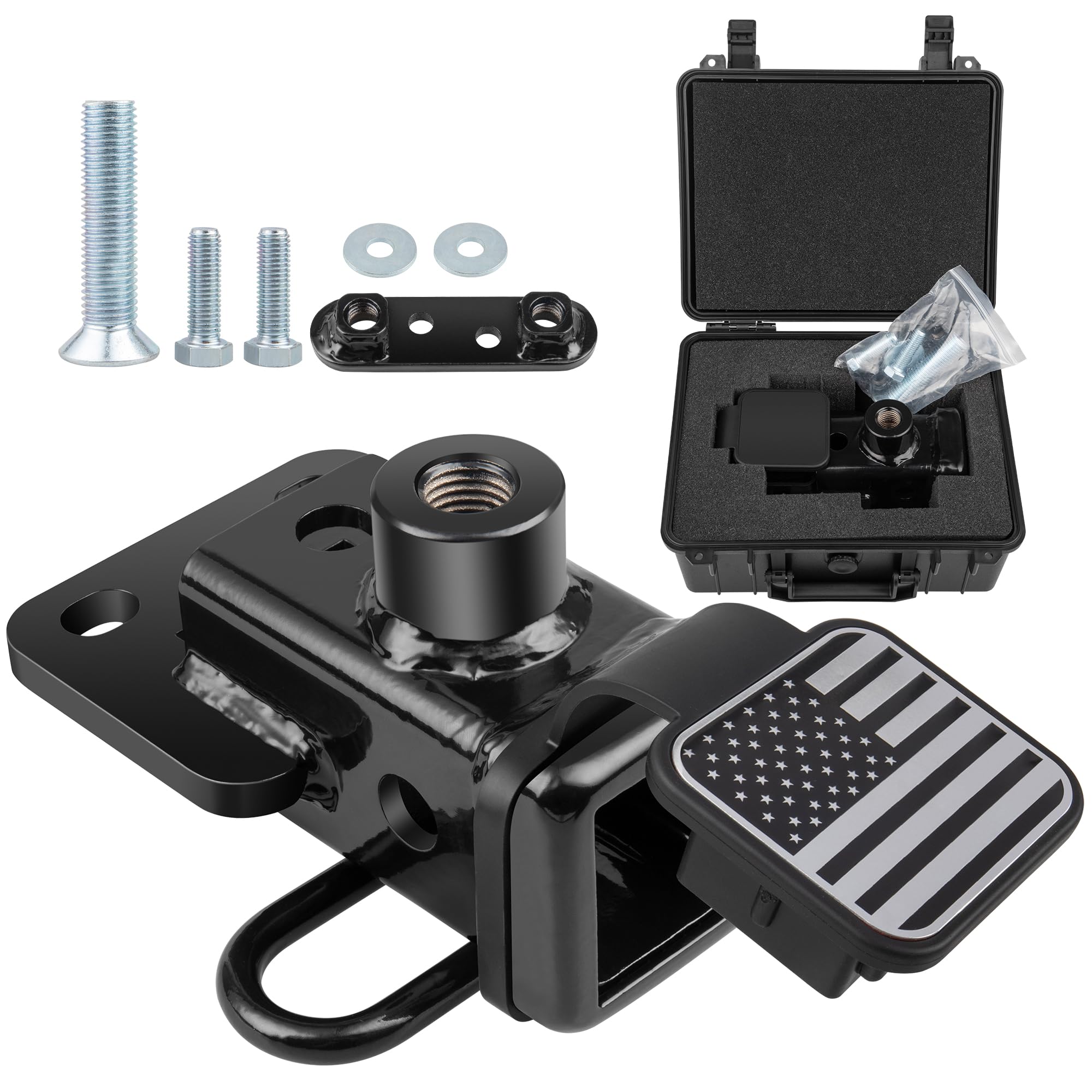 Oyviny 2 Inch Rear Bumper Tow Trailer Hitch Receiver Kit for 2019-2025 Dodge Ram 1500, Heavy Duty Carbon Steel Class 3 Trailer Hitch with 2" American Flag Hitch Cover