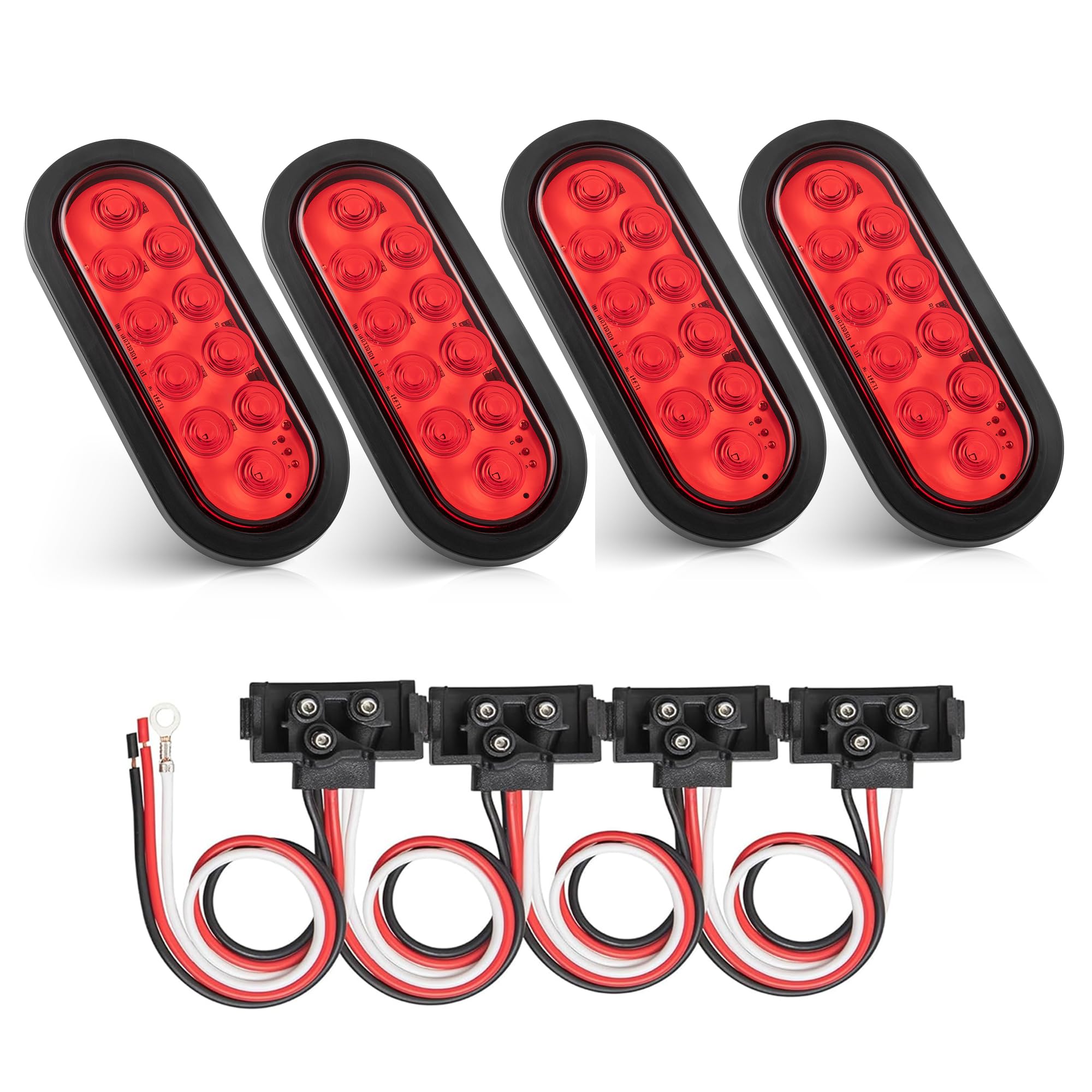 Oyviny 6 Inch Oval LED Trailer Tail Light - 10LEDs Red Stop Turn Brake W/Pigtail, Surface Mount Rubber Grommet - IP65 DOT SAE Certified for Truck RV - 4PCS