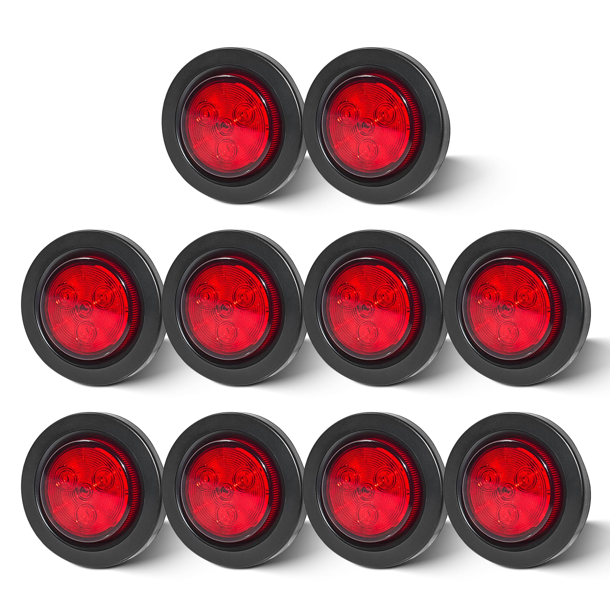 Oyviny 10PCS 2 Inch Round Red LED Side Marker Lights, Flush Mount Waterproof 2" Clearance Lights for 12V Semi Truck Trailer Tractor RV Camper Vans Motorcycles