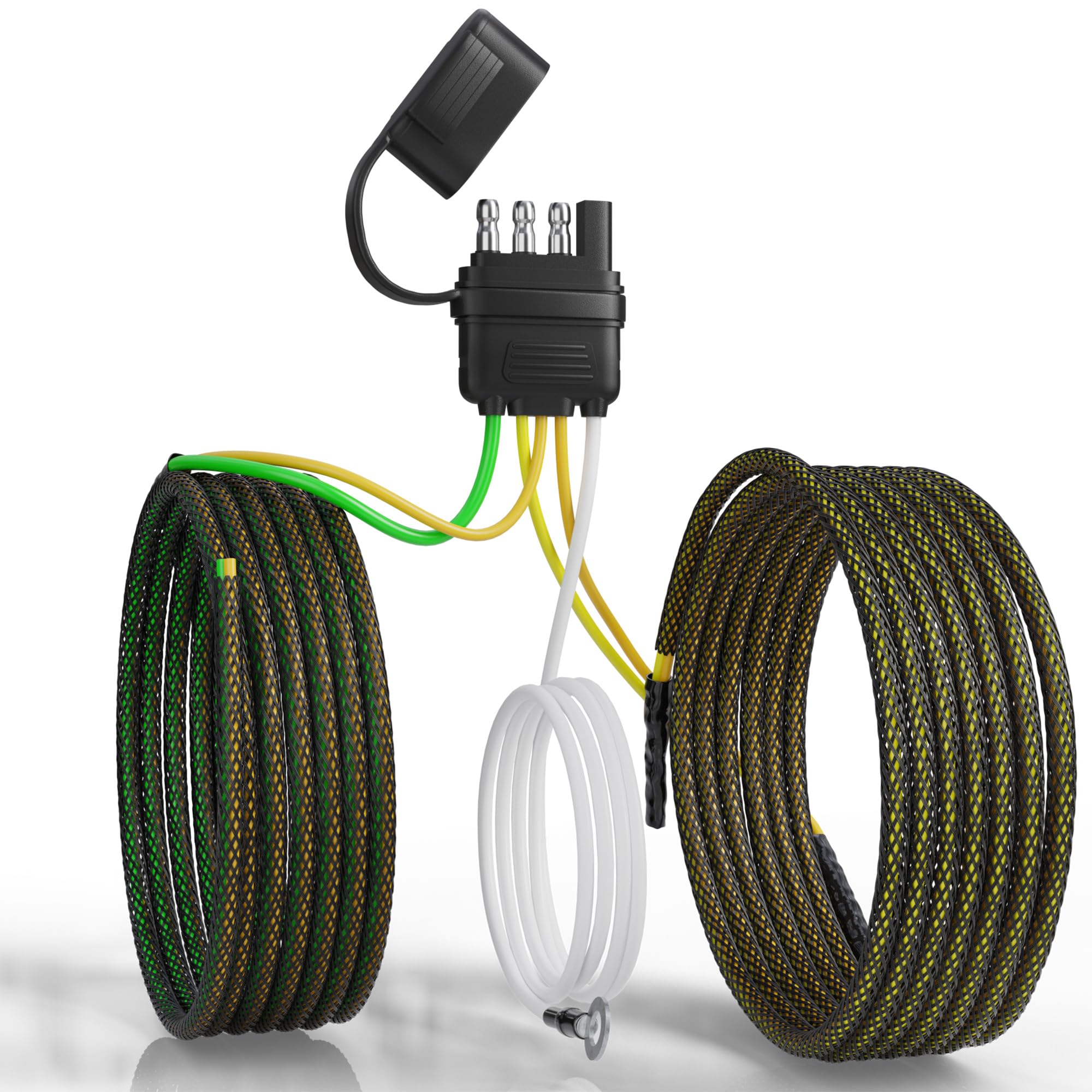 Oyviny 4 Pin 5 Wire Trailer Wiring Harness 22FT for Rewiring Both-Side Taillights, Pure Copper Wishbond Trailer Light Kit 4 Way Flat 5 Wire Plug w/Nylon Net Tube Protection