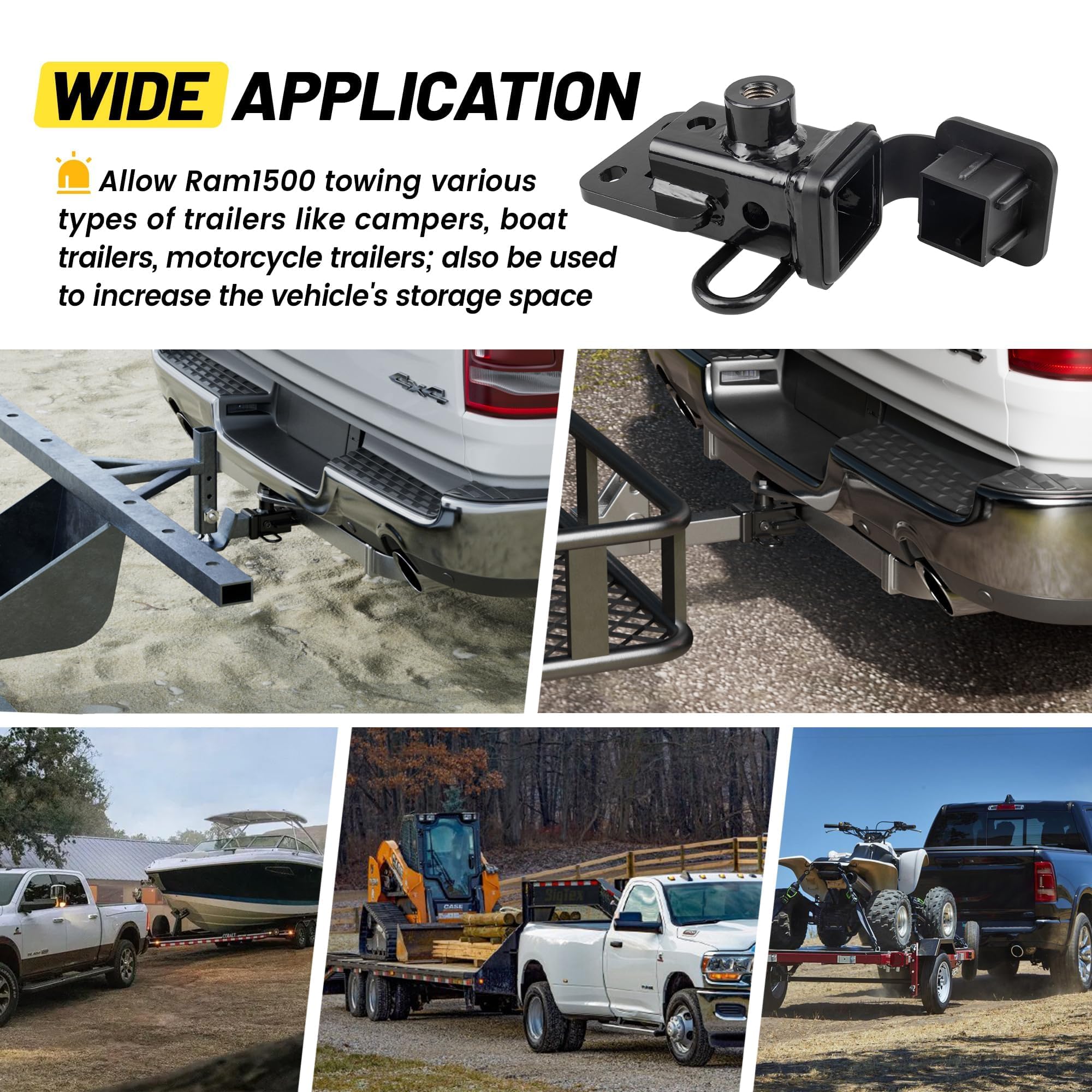 Oyviny 2 Inch Rear Bumper Tow Trailer Hitch Receiver Kit for 2019-2025 Dodge Ram 1500, Heavy Duty Carbon Steel Class 3 Trailer Hitch with 2" American Flag Hitch Cover