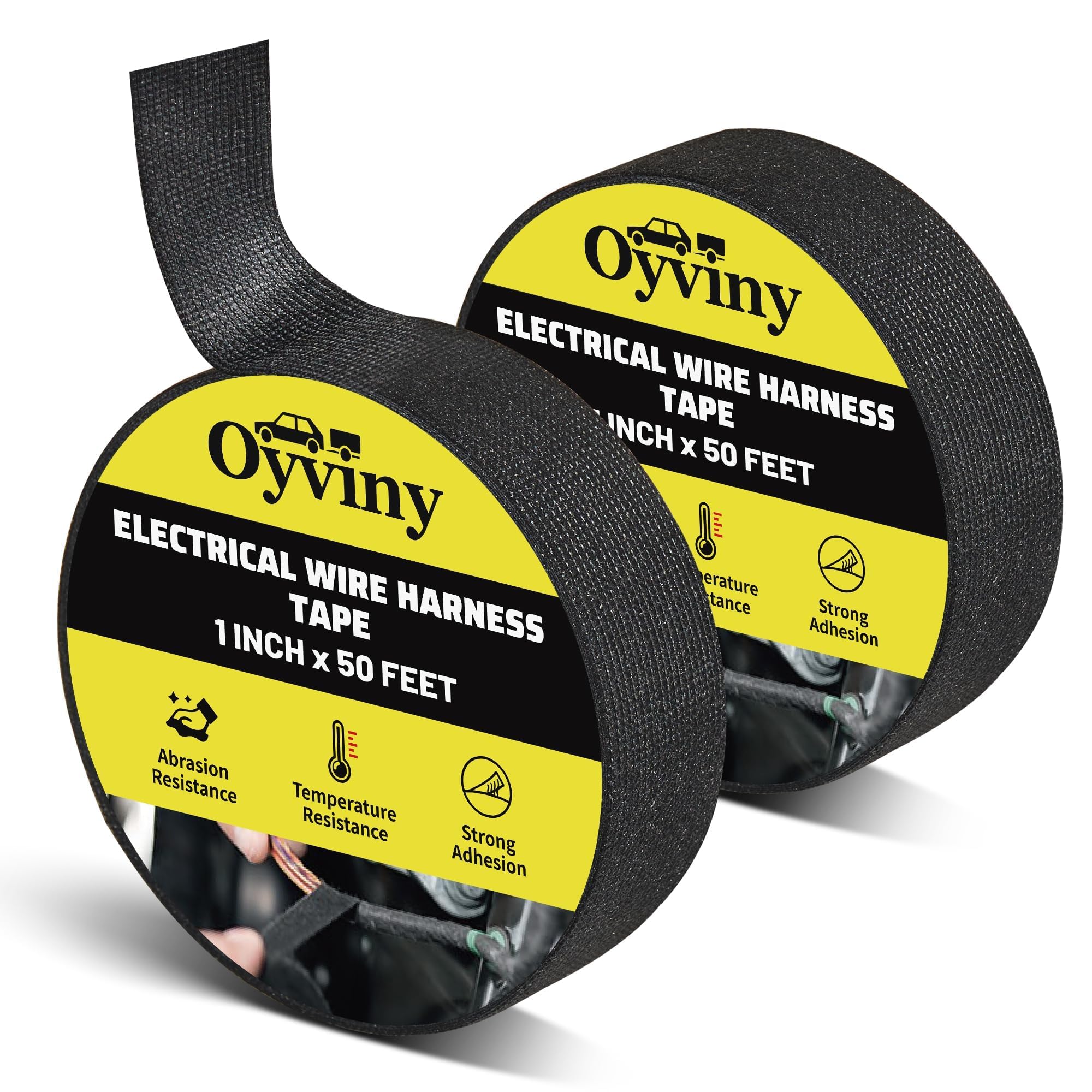 Oyviny 2 Rolls Wire Harness Cloth Tape 1 Inch x 50 Feet Automotive Electrical Tape Self-Adhesive High Temp Anti Abrasion Wire Loom Tape for Engine Harness Wrap Protection Insulation