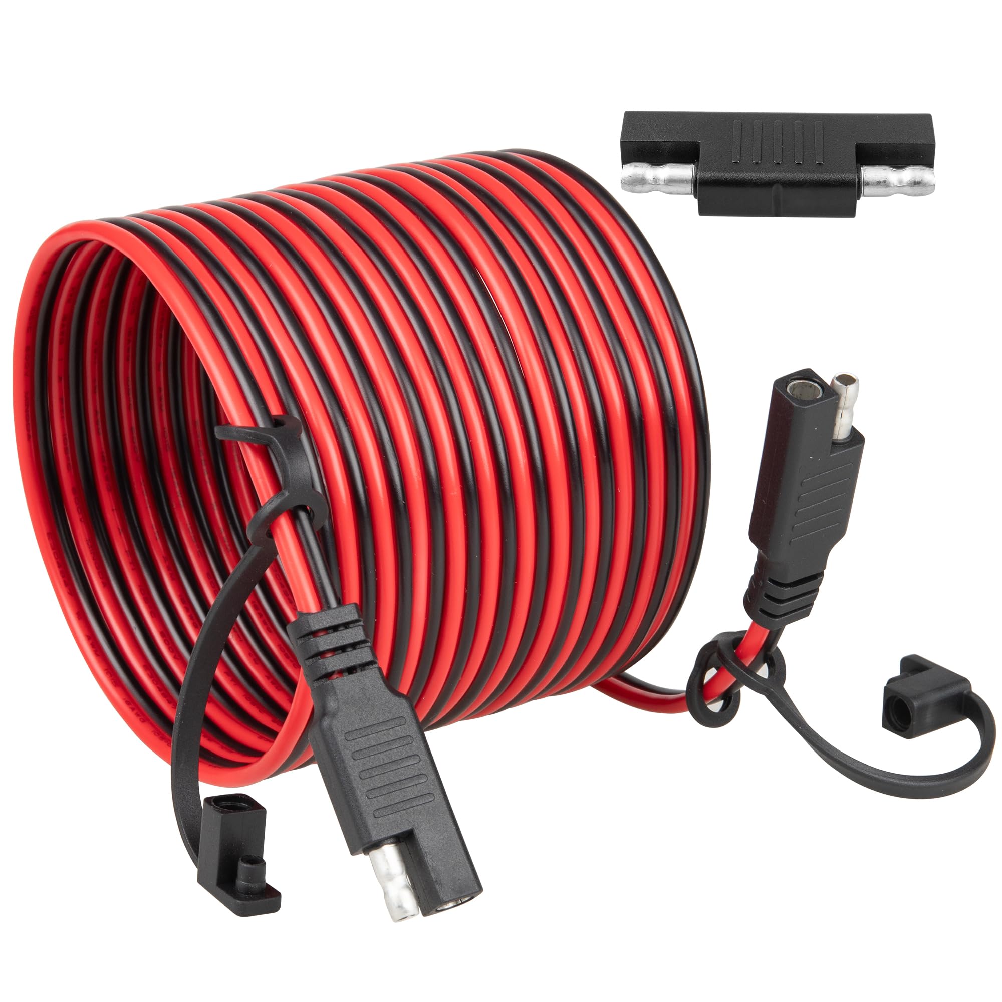 Oyviny 12FT 16AWG SAE Extension Cable with Polarity Reversing Adapter, Heavy Duty 2 Pin SAE Quick Connector with Dust Caps for Solar Panel Automotive Battery Charger Trolling Motor