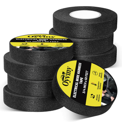 Oyviny Wire Harness Cloth Tape 3/4-Inch by 50-Foot (8 Rolls), Self-Adhesive Fabric Tape for Automotive Engine and Electrical Wiring Harness Noise Damping, High Temp Wire Loom Tape