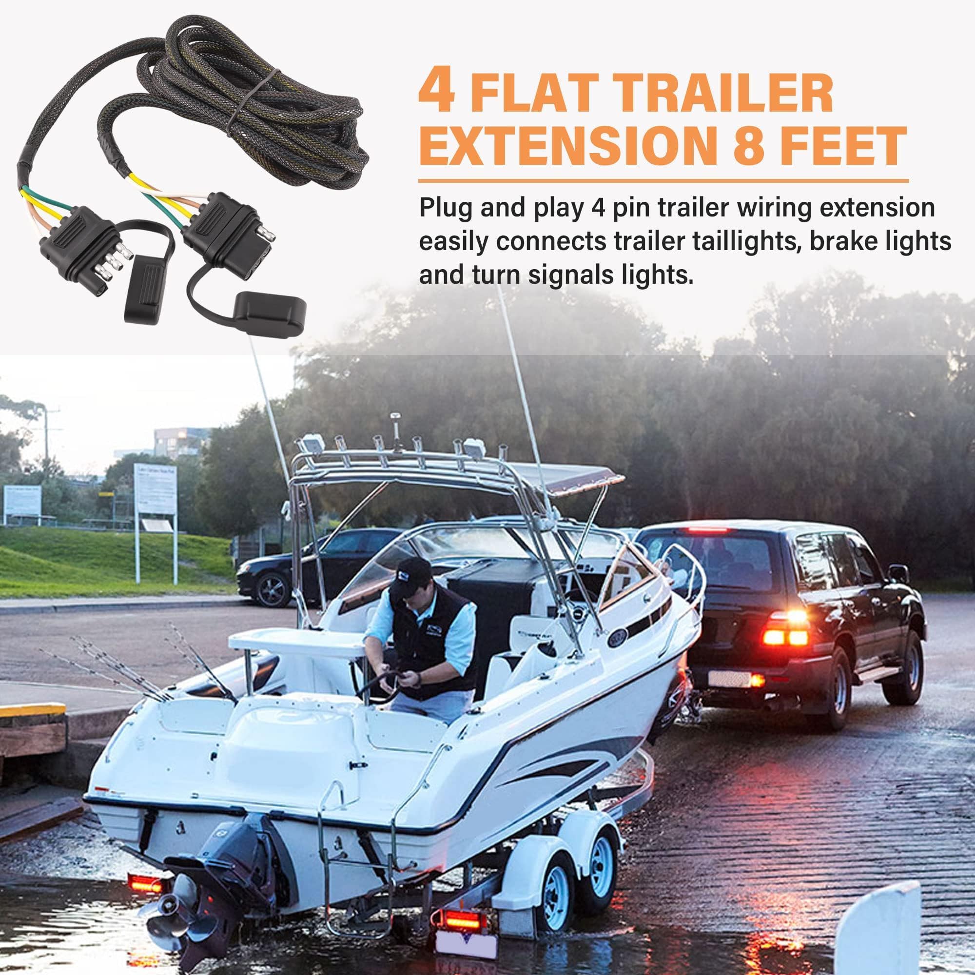 Oyviny 16AWG Vehicle-Side and Trailer-Side 4 Pin Trailer Extension Wiring Harness 8 Feet, 4 Way Flat Trailer Lights Male & Female Connector 96-Inch Pure Copper Wires with Rubber Dust Cover