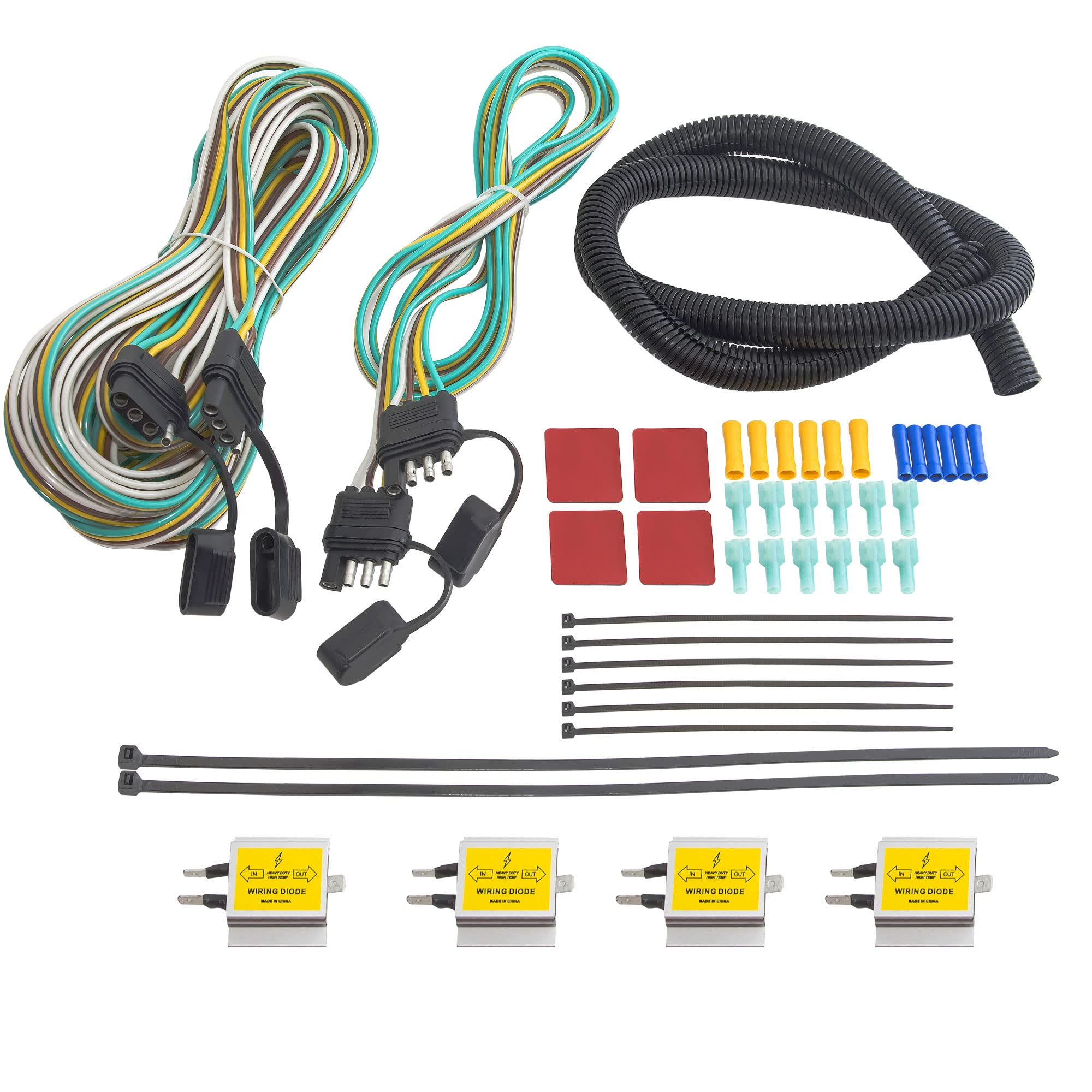 Oyviny Universal Hy-Power Diode Wiring Kit Motorhome RV Towed Vehicle Wiring Diode Kit, 4 Pin Flat Trailer Extension Wire Connects RV to Towed Lighting 4 Diodes Taillight Wiring System
