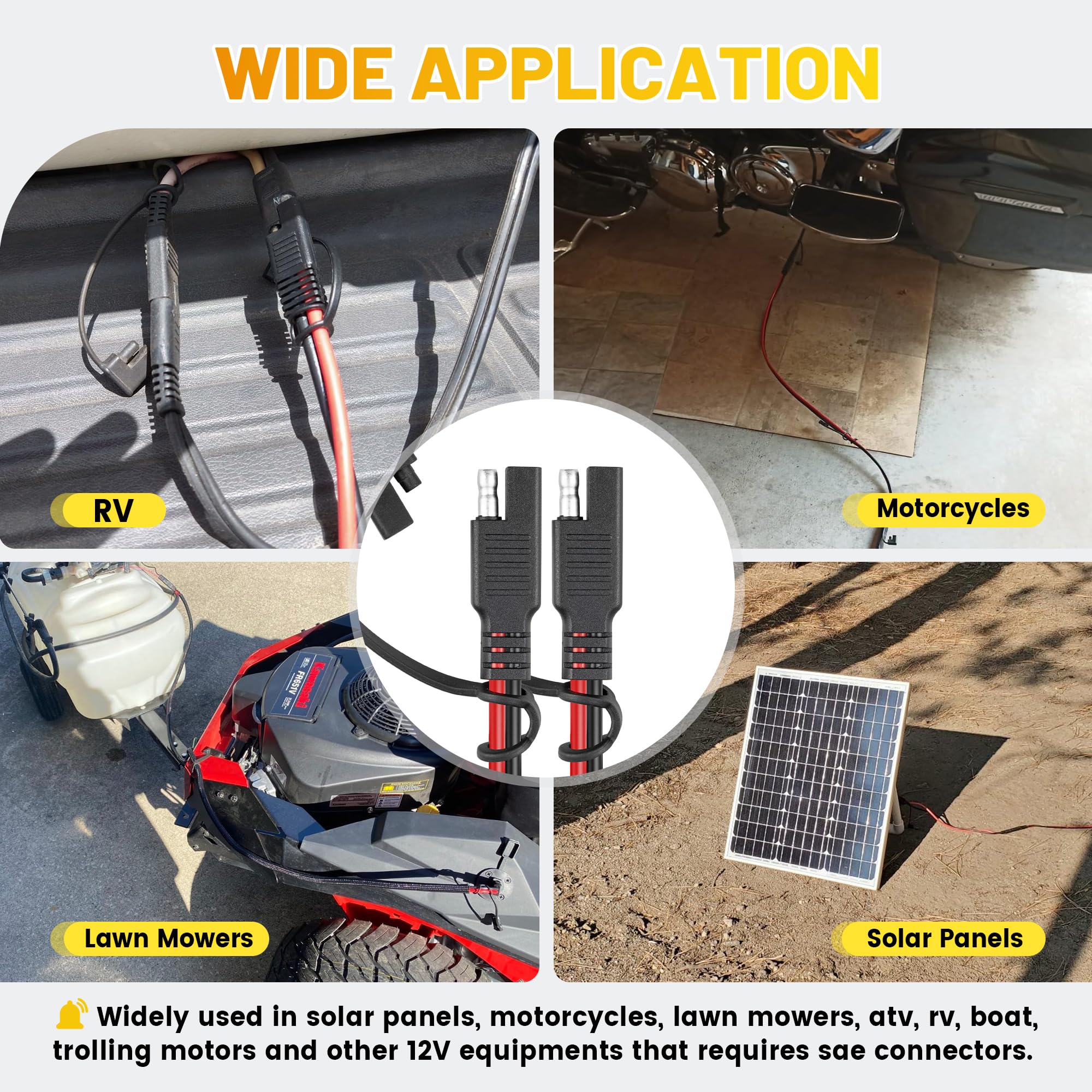 Oyviny 10FT SAE Extension Cable 12AWG, SAE Quick Disconnect Solar Panel Extension Cable with Polarity Reversing Adapter for Automotive RV Truck Battery Charger, 12V