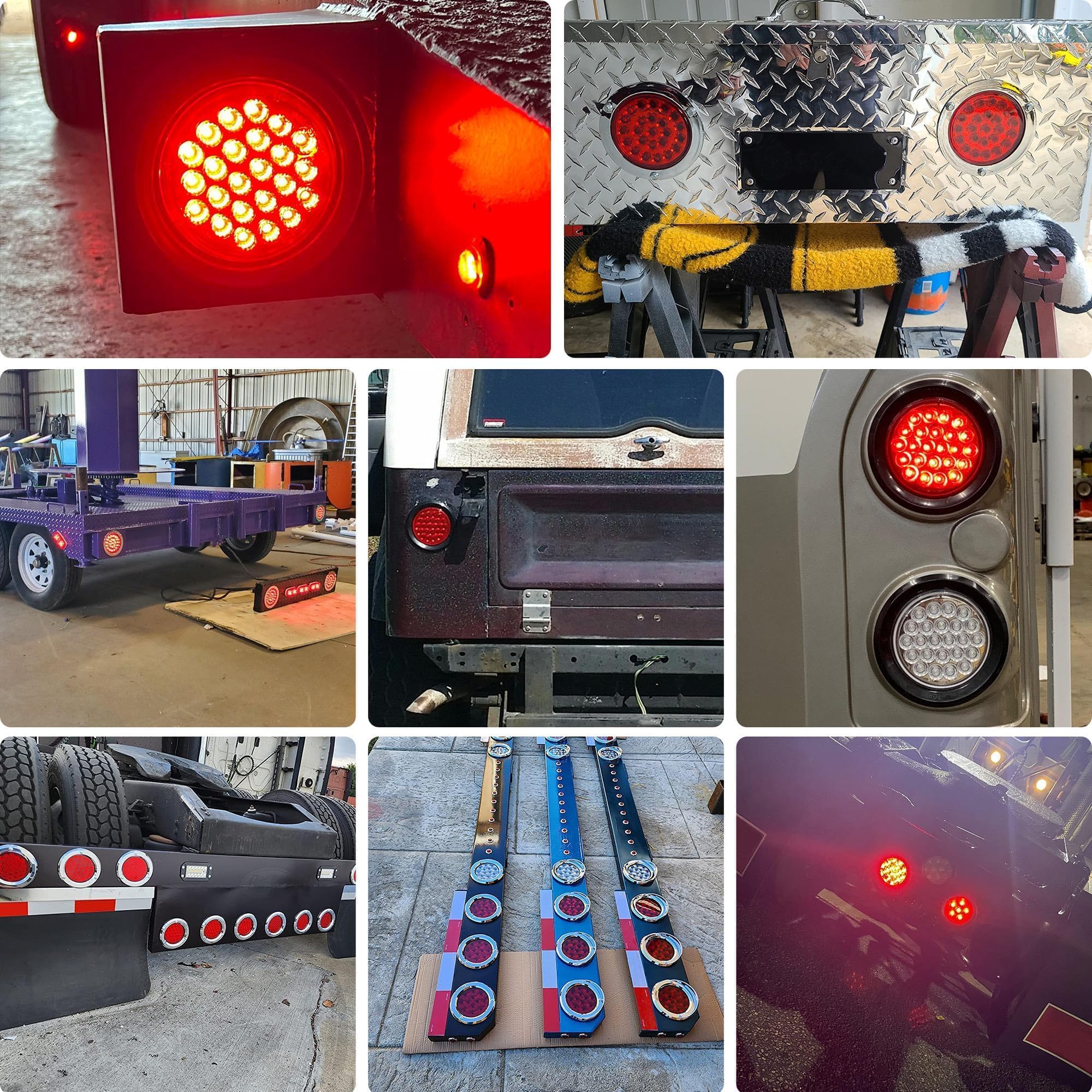 Oyviny 2PCS 4” Round LED Trailer Tail Light with Stainless Steel Chrome Bezels Red 24LED 4 Inch Round Trailer Stop Turn Brake Tail Lights 12V DC for RV Truck